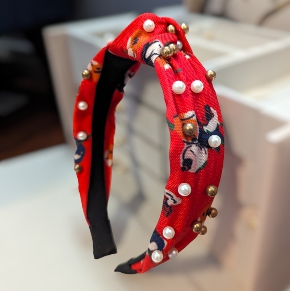 Pearl Accent Headband Red Topknot Headband Pearl Floral Headband Top Knot
